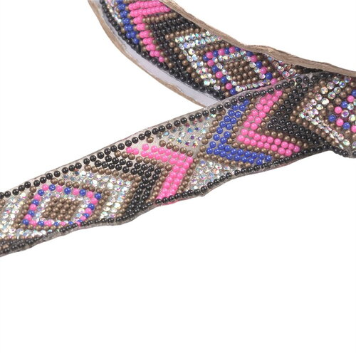 Bobine 10m galon perles ethnique thermocollant 25mm fuchsia