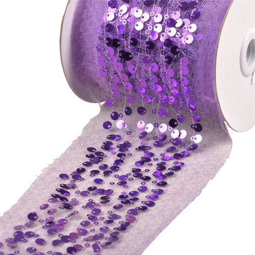 Bobine 10m galon brodé paillettes 95mm violet