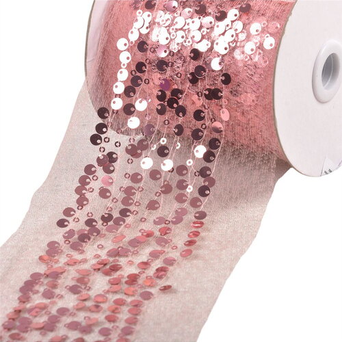 Bobine 10m galon brodé paillettes 95mm vieux rose