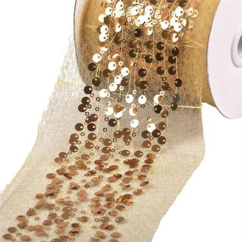 Bobine 10m galon brodé paillettes 95mm marron chocolat