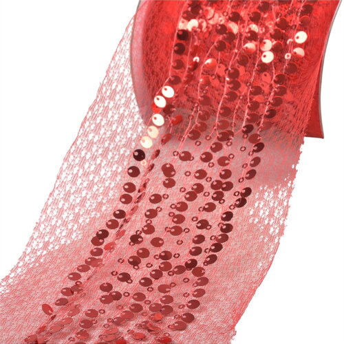 Bobine 10m galon brodé paillettes 95mm rouge