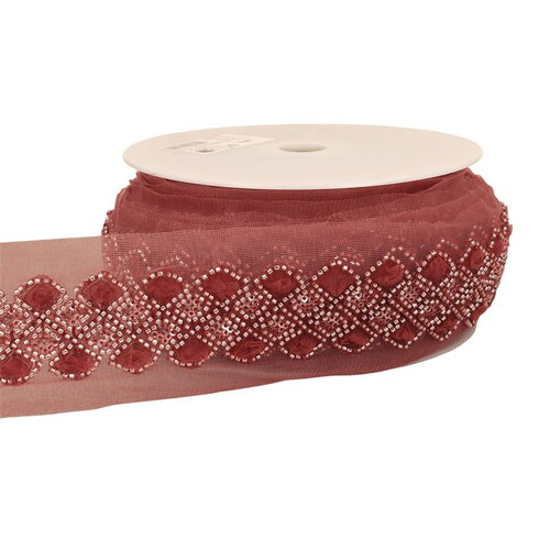 Bobine 9,6m galon brodé paillettes 75mm bordeaux