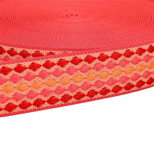 Bobine 14,5m sangle losanges multicolores 38mm fuchsia