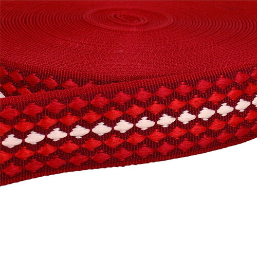 Bobine 14,5m sangle losanges multicolores 38mm rouge