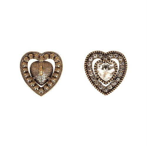 Lot de 3 boutons coeur strass blanc
