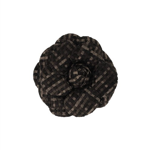 Broche fleur carreaux 7,5cm noir