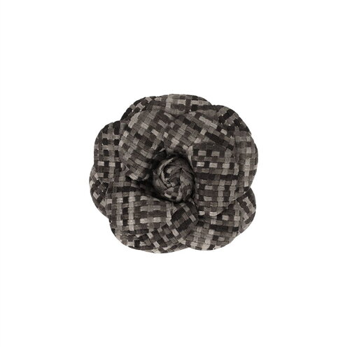 Broche fleur carreaux 7,5cm gris cendre