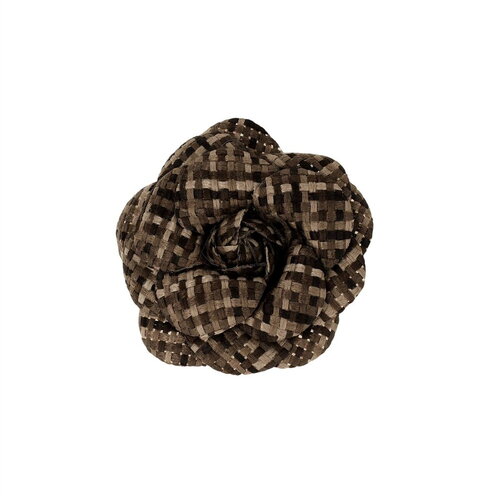 Broche fleur carreaux 7,5cm marron