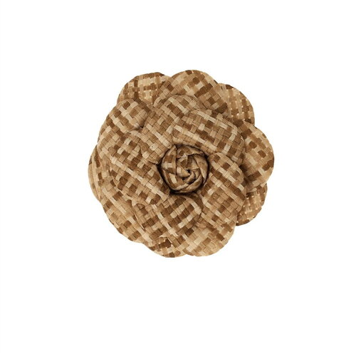 Broche fleur carreaux 7,5cm beige