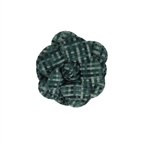 Broche fleur carreaux 7,5cm vert saule