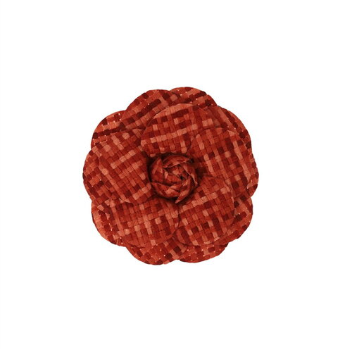 Broche fleur carreaux 7,5cm rouge