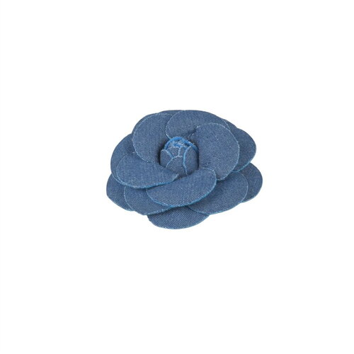Broche fleur camélia 8cm denim