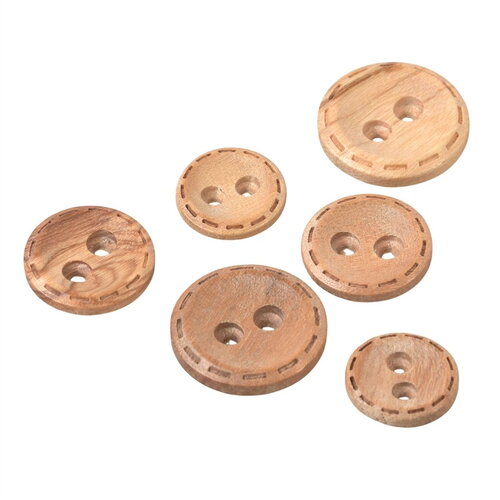 Lot de 6 boutons bois tirets 2 trous bois naturel