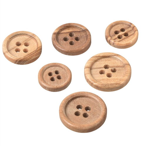 Bouton bois petit rebord 4 trous bois naturel