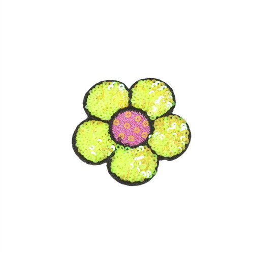 Lot de 3 écussons thermocollants  fleur sequins jaune maïs 8,5x7cm