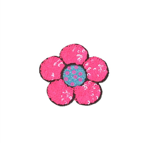 Ecusson thermocollant fleur sequins fuchsia 6x5,5cm