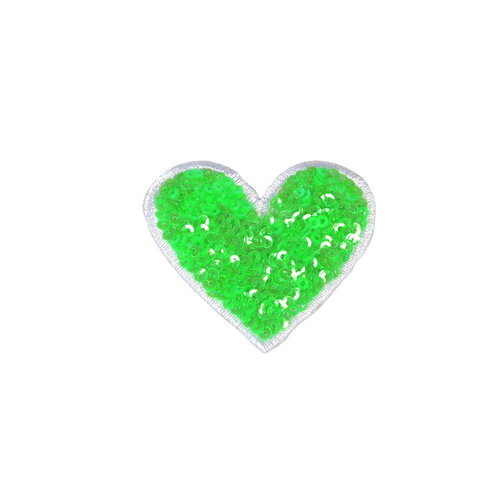 Ecusson thermocollant coeur sequin vert gazon 5,5x5,5cm