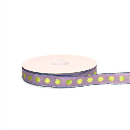 Ruban pois laitonné violet au mètre
