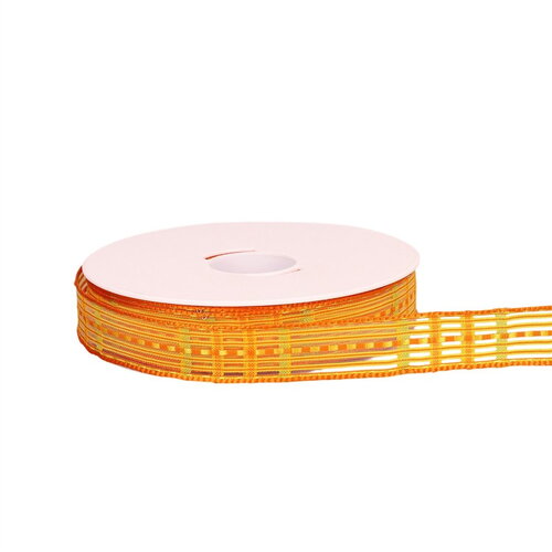 Ruban écossais laitonné orange au mètre