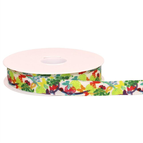 Bobine 20m ruban laitonné papillons blanc