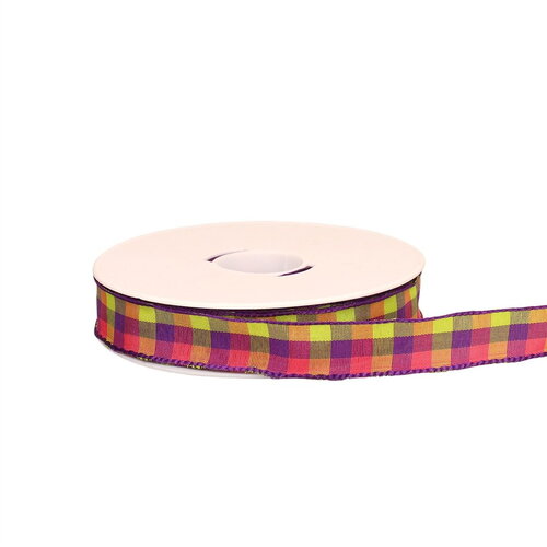 Bobine 20m ruban carreaux laitonné violet