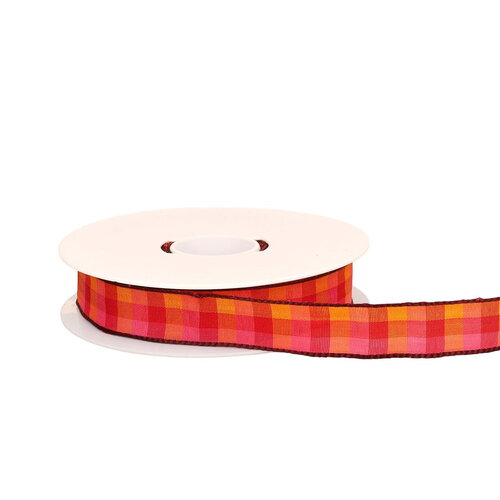 Bobine 20m ruban carreaux laitonné rose