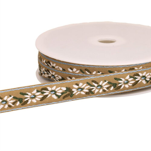 Galon jacquard fleur edelweiss 20mm beige au mètre