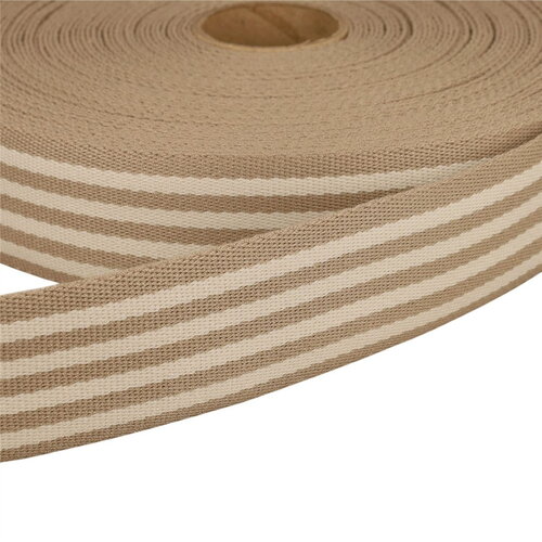Sangle stripe bicolore 40mm ecru au mètre