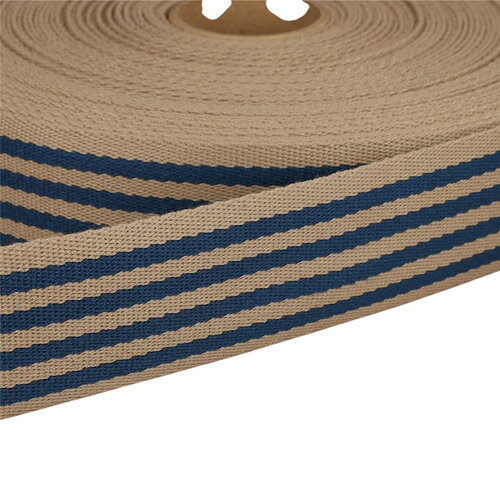 Sangle stripe bicolore 40mm bleu au mètre