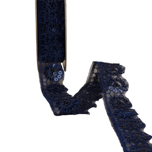Dentelle pailletée bleu marine 30mm au mètre