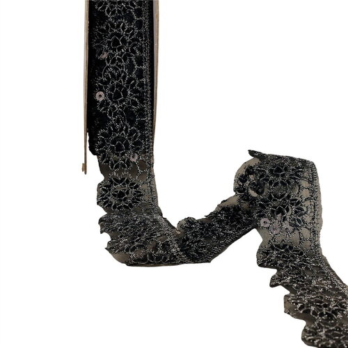 Dentelle pailletée noir 30mm au mètre
