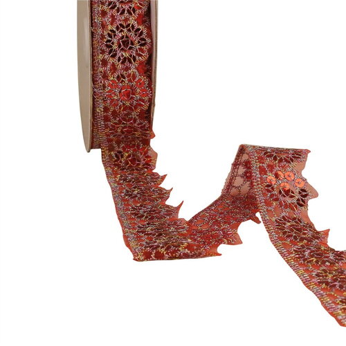 Dentelle pailletée rouge 30mm au mètre