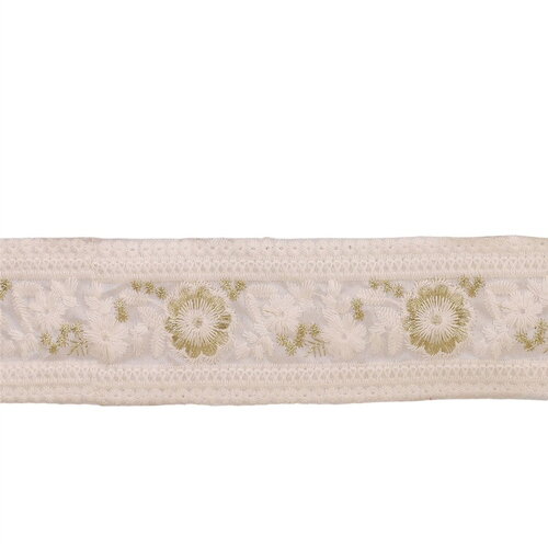 Galon brodé fleurs blanc 55mm au mètre
