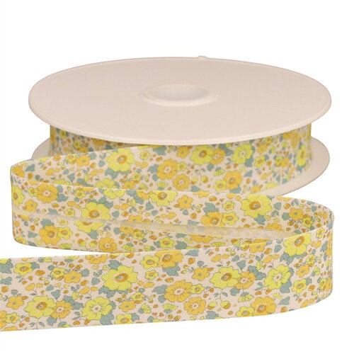 Biais fleurettes jaune citron 25mm au mètre