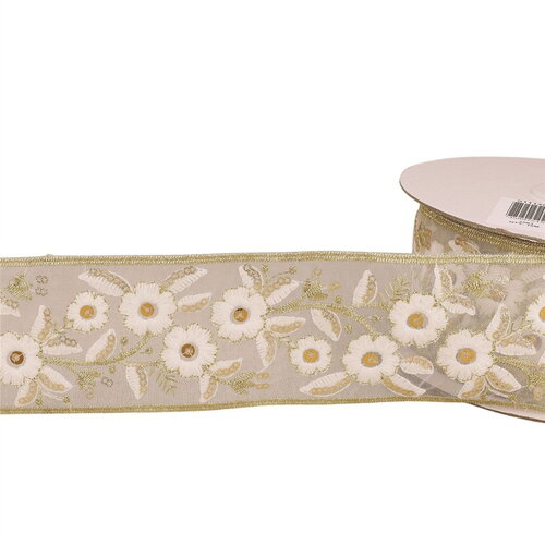 Bobine 10m galon brodé paillettes 58mm blanc