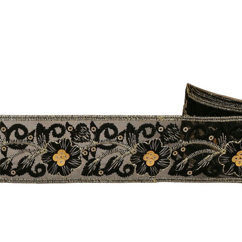 Bobine 10m galon brodé paillettes 45mm noir