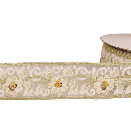 Bobine 10m galon brodé paillettes 45mm blanc