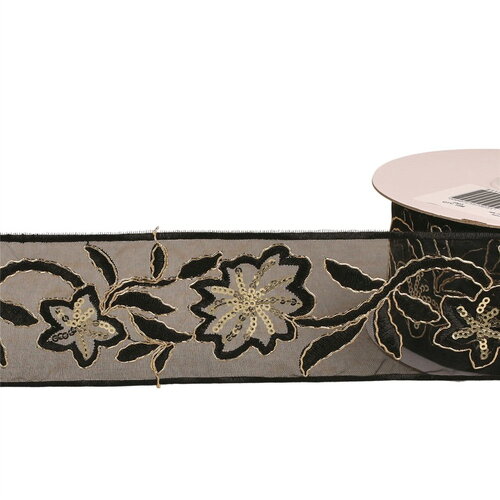 Bobine 10m galon brodé paillettes 60mm noir