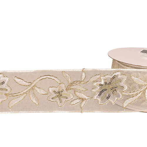 Bobine 10m galon brodé paillettes 60mm blanc