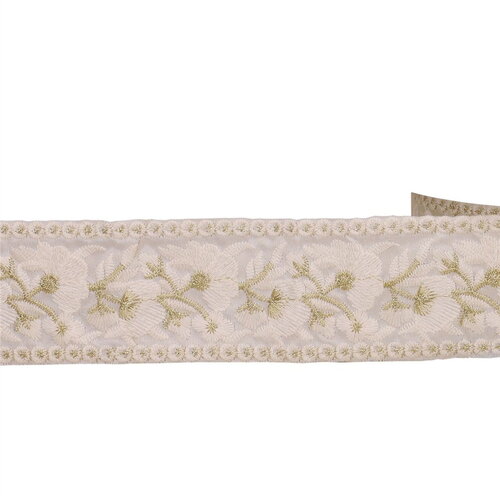 Bobine 8,8m galon brodé fleurs 50mm blanc