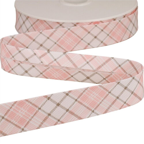 Bobine 25m biais écossais pastel 25mm rose clair