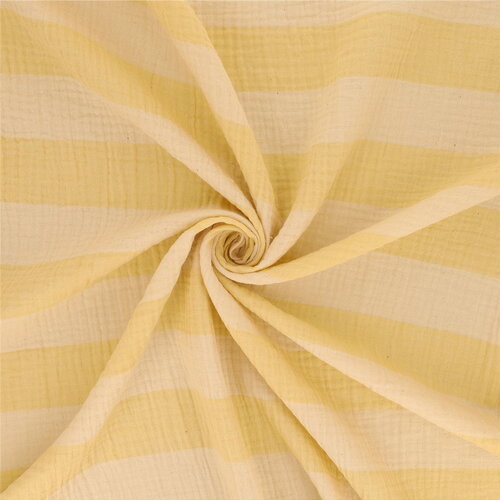 Tissu rayure double gaze 140gsm jaune pâle au mètre
