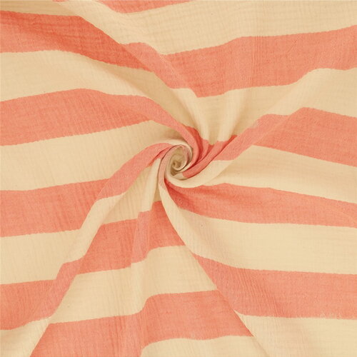 Tissu rayure double gaze 140gsm saumon au mètre