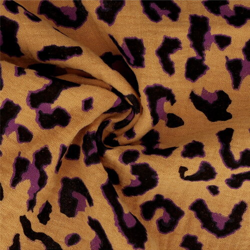 Tissu double gaze imprimée léopard 130gsm leopard fond camel au mètre