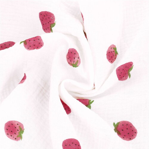 Tissu double gaze imprimée fraise au mètre