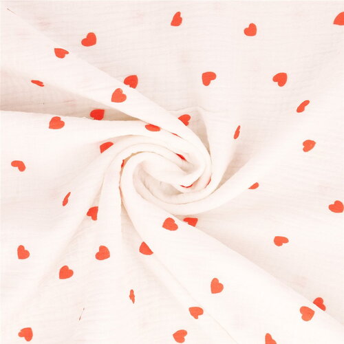 Tissu double gaze imprimée coeur au mètre