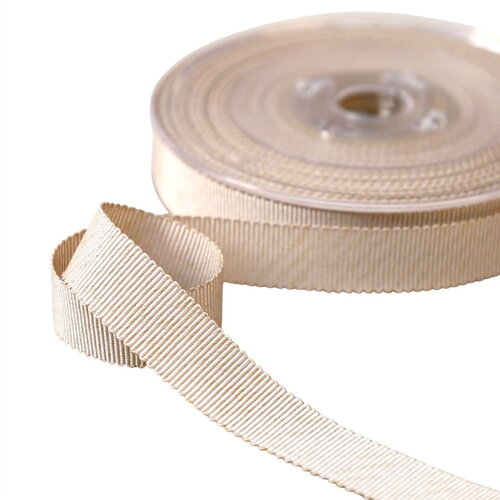 Bobine 38m petersham avec fils métalliques beige