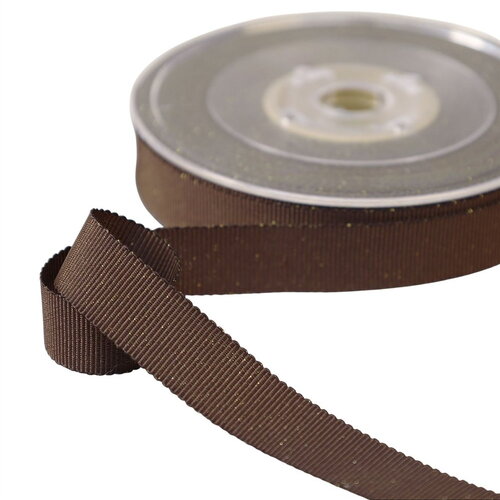 Bobine 16m petersham avec fils métalliques marron foncé