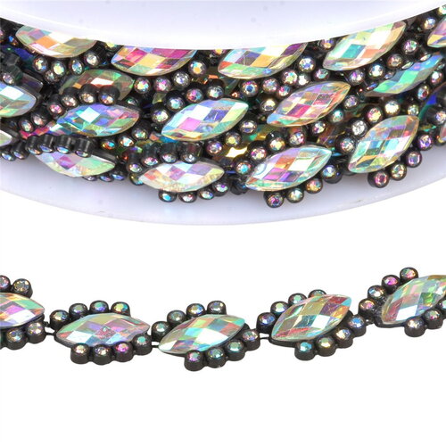 Galon bijou 14mm noir/argent au mètre