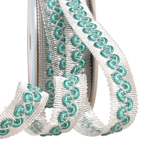 Galon vagues sur tresse métal 25mm vert kaki au mètre